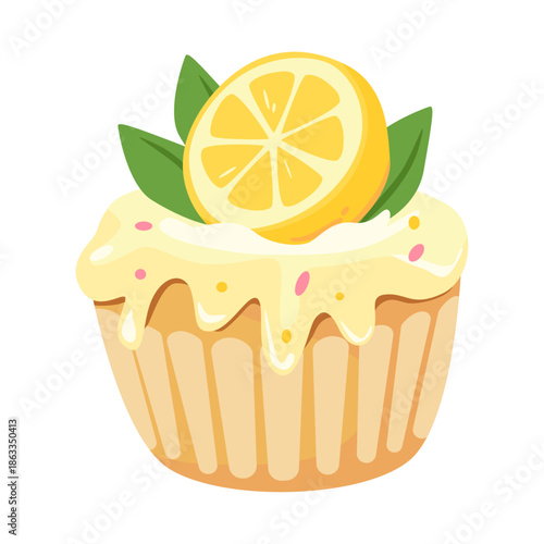 National Lemon Cupcake Day, sweet dessert. Vector illustration for restaurant menu, cafe, party event.