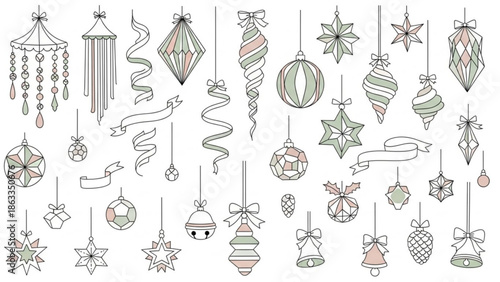 Vibrant Christmas ornaments and decorations in pastel colors