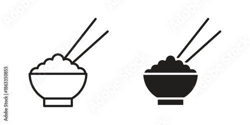 Rice bowl icons concept. Vector Line Icon Design. Simple flat style