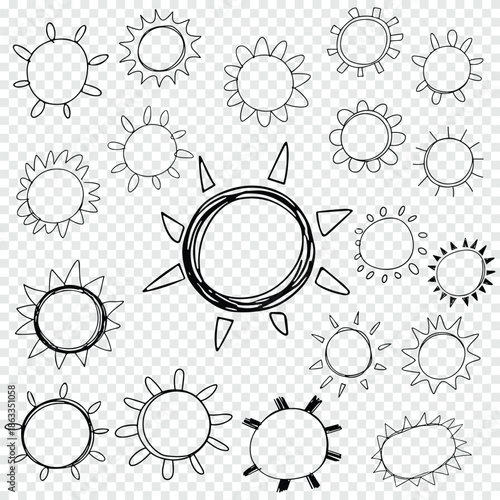 Hand Drawn Sun Icons Set Collection for Summer and Weather Designs