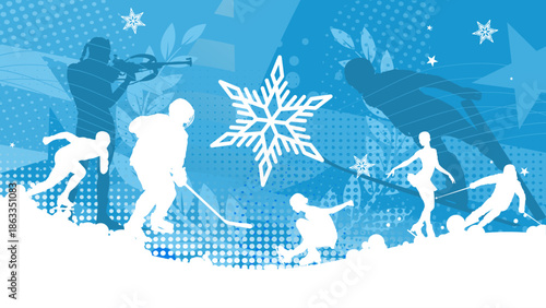 Winter sports abstract background with athlete silhouettes