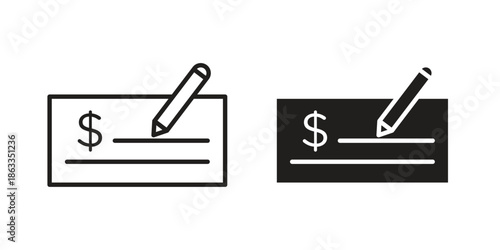 Signing cheque icons concept. Vector Line Icon Design. Simple flat style
