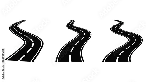 Three winding roads depicted as a bold black silhouette