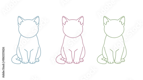 Three colorful outline cats sitting side by side a unique silhouette