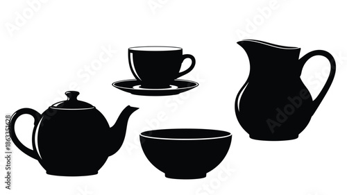 Elegant black tea set arrangement with a striking silhouette