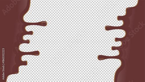 Abstract chocolate drip illustration. Hot chocolate drip on transparent background. Wavy abstract choco drip background. Chocolate melt illustration vector design.