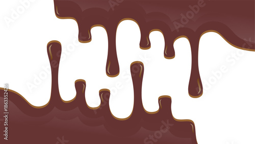 Abstract chocolate drip illustration. Hot chocolate drip on white background. Wavy abstract choco drip background. Chocolate melt illustration vector design.