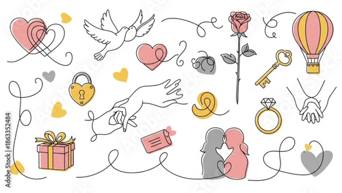 Romantic couple icons and symbols for love and relationships