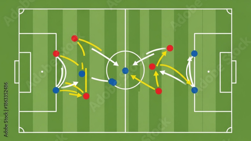 Soccer tactics board with player positions and movement strategies