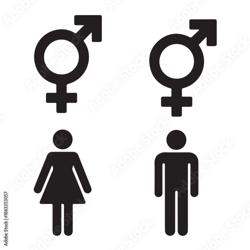 Male and Female Gender Symbol Icons with Human Silhouettes Vector