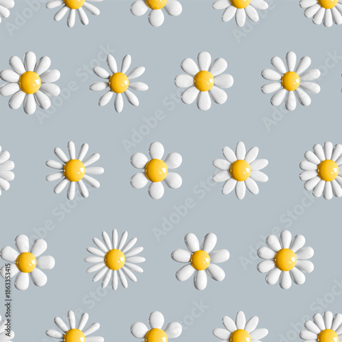 3d daisy white flower seamless pattern