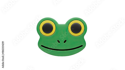 Green Frog Face with Big Eyes and Smiling Mouth