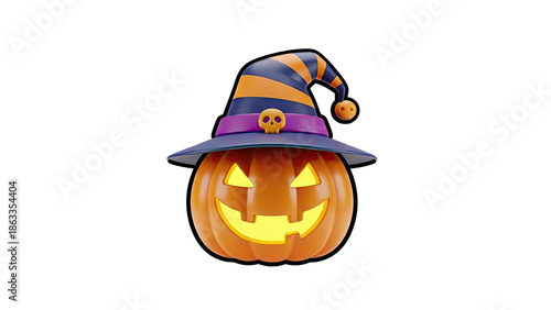 Halloween Jack-o'-lantern with Witch Hat and Skull
