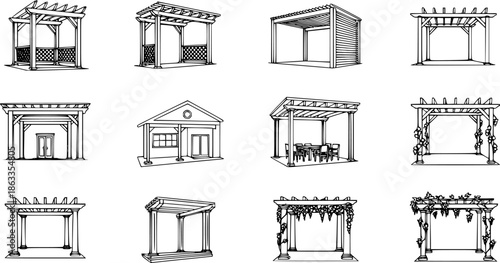 outline silhouette Pergola icon set.
