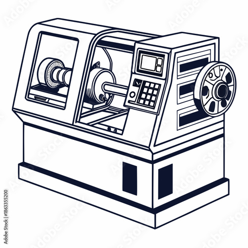 Industrial lathe machine with digital control panel and wheel