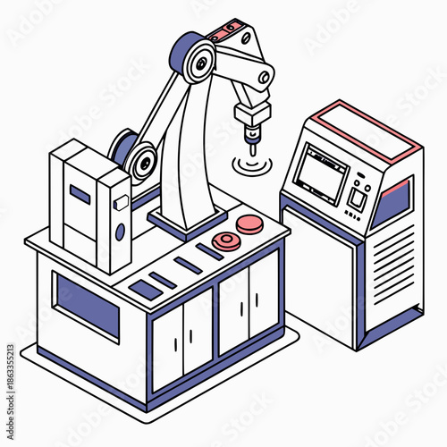 Industrial robotic arm working on modern manufacturing machinery
