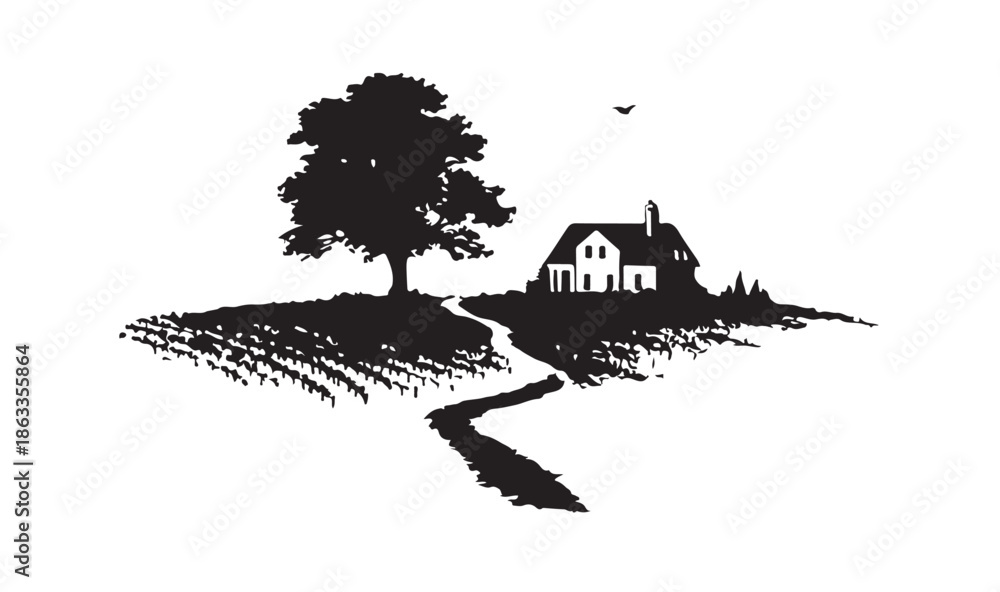 Obraz premium Vineyard landscape, Sketch. Hand drawn illustrations