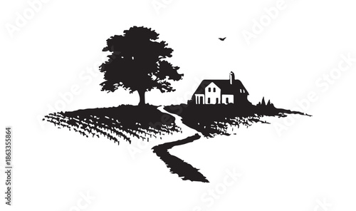 Vineyard landscape, Sketch. Hand drawn illustrations