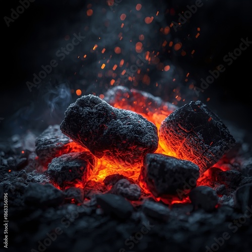 Burning Charcoal with Floating Sparks