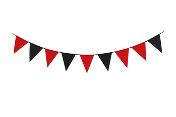 Bunting garland arranging red and black triangle flags for celebrations, party decoration on transparency
