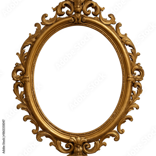 Ornate gold oval frame isolated on transparent background