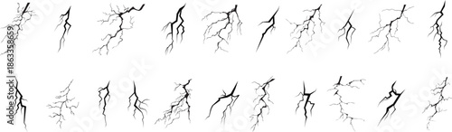 Vector lightning silhouettes set. Thunderstorm design. Vector illustration. TRANSPARENT BACKGROUND