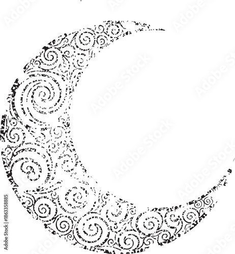 Ornate Floral Swirl Pattern Forming a Crescent Moon Shape, Decorative Islamic Art for Ramadan Kareem Greeting Cards