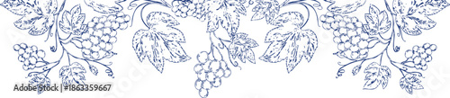 Elegant clipart frames with grape clusters and grapevine leaves in detailed line art style. Botanical borders perfect for wine labels, wedding invitations, packaging, menus, and vineyard branding