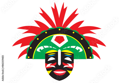 Tribal Mask with Feather motif. Editable Clip Art.