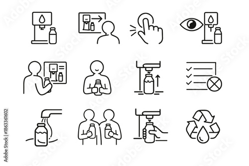 Eco refill sign calm awareness vector instruction cue icons understanding step icon