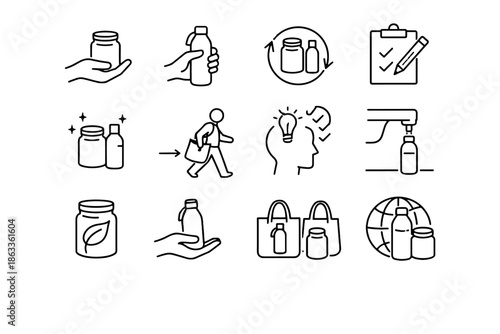 Planning icons bring refill vector container personal prep start icon habit eco