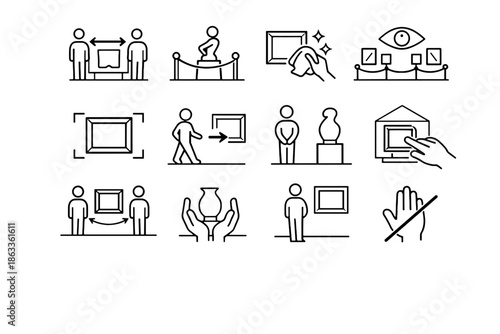 Etiquette protection museum step frame care icon vector cultural artworks respect artwork