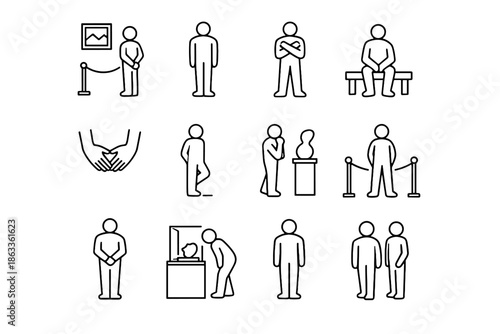 Focus posture icon body etiquette icons presence vector observation respectful still clarity