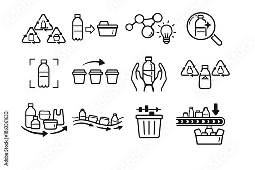 Type packaging recyclable vector separation sorting recycling icons minimalist waste plastics icon