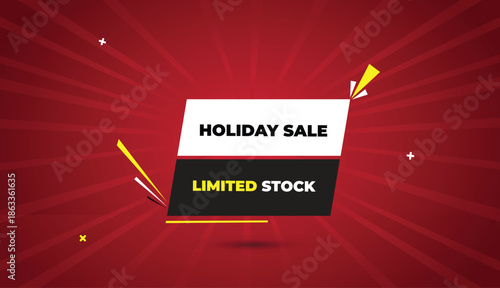 holiday sale limited stock web banner vector art template design badge icon label white black gray shapes yellow bold text dark red light sun shine abstract business background promo offer seasonal di