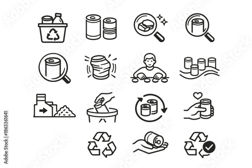 Step crush set stream vector sorting metal material recycling icon can