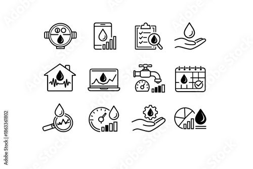 Awareness tracking water monitoring daily efficiency consumption resource vector mindful icon