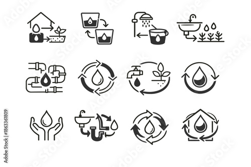 Eco mindful water second awareness reuse use vector cycle icon system