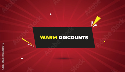 Warm Discounts web banner vector art template design badge icon label black gray shapes white yellow bold text dark red light sun shine abstract business background vector banner art template badge ic