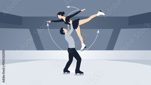 Ice Skating Couple Performing Lift In Arena Athletic Performance Concept