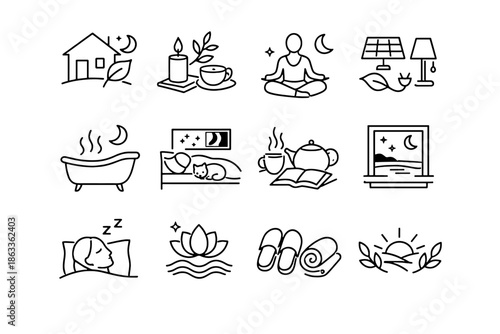 Evening future icon rest sustainable routines vector peaceful calm home minimalist nights