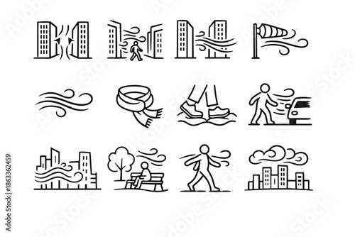Safety building wind icon pedestrian micro zones cue street city vector weather