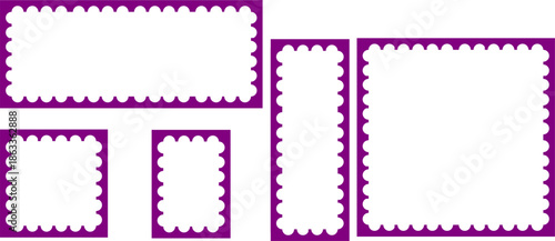 Purple Postage Stamp Border Collection, Blank Scalloped Vector Frame Set
