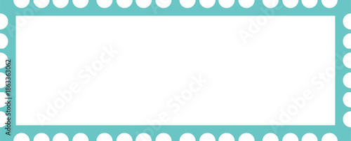 Teal Blue Postage Stamp Border Template, Horizontal Vector Frame for Photos and Text