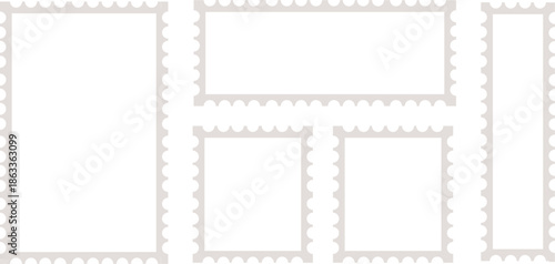 Light Gray Philately Frame Set, 5 Different Postage Stamp Borders for Graphic Mockups