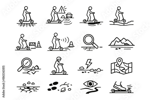Cue detection icons vector urban icon inspection safety surface riding road scanning
