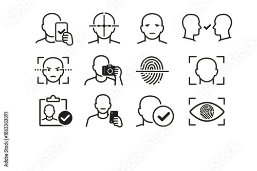 Vector awareness remote readiness face icon neutral verification check portrait icons cue