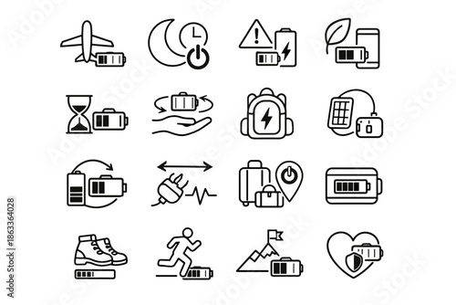 Energy vector minimalist usage icons extended long journey mobility icon discipline battery