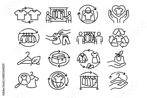 Wardrobe circulation garment sharing icons clothing icon step reuse fashion vector community