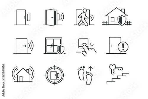 Close access door vector entry home status perimeter minimal open focus icon